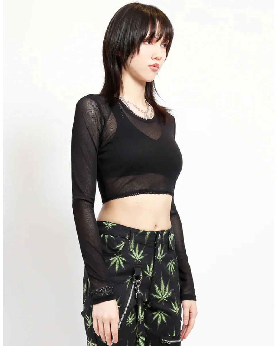 Tripp NYC Ladies Black Fishnet Long Sleeve Crop - Image 5