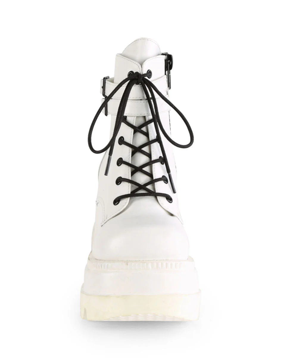 Demonia White Stacked Women's Wedge Platform Ankle Boots - Image 7