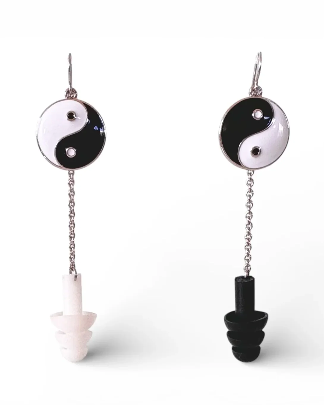 Yin & Yang Black & White Earplug Earrings